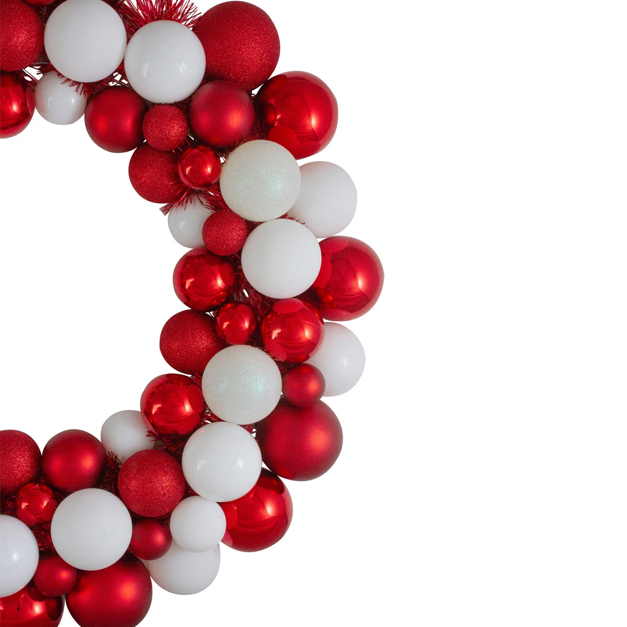 White And Red 3-Finish Shatterproof Ball Christmas Wreath - 24-Inch, Unlit 3 White And Red 3-Finish Shatterproof Ball Christmas Wreath - 24-Inch, Unlit - Image 3