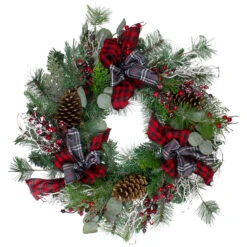 Dual Plaid And Berries Artificial Christmas Wreath - 24-Inch, Unlit