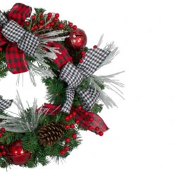 Plaid And Houndstooth And Red Berries Artificial Christmas Wreath - 24-Inch, Unlit -Best Christmas Store northlight sm91191 1 21844.1667657229
