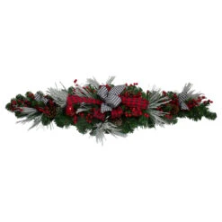 52" Houndstooth Bows And Berries Artificial Christmas Swag, Unlit