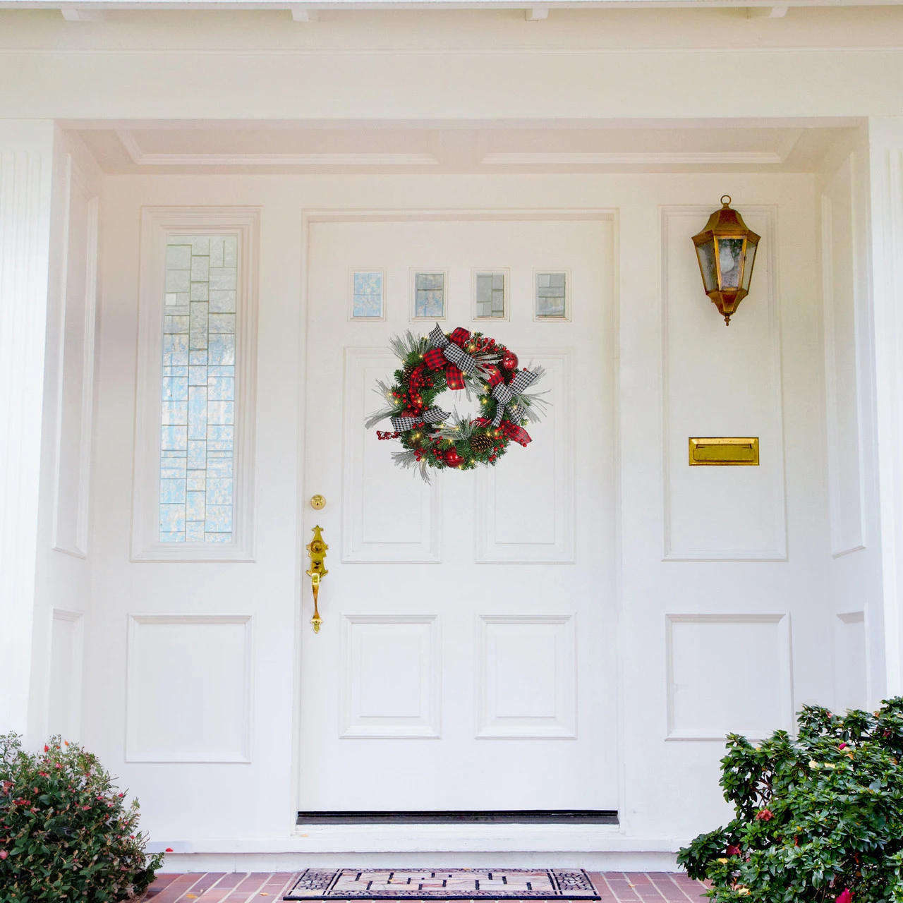 Pre-Lit Decorated Plaid And Houndstooth Artificial Christmas Wreath - 24-Inch, Warm White Lights 3 Pre-Lit Decorated Plaid And Houndstooth Artificial Christmas Wreath - 24-Inch, Warm White Lights - Image 3