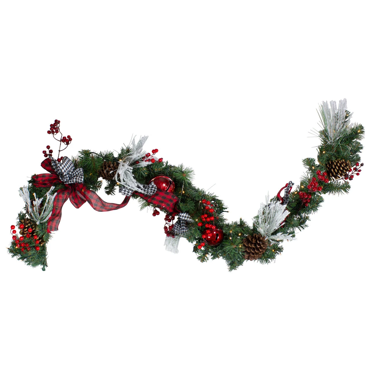 6' X 12" Pre-Lit Plaid Bows And Red Berries Artificial Christmas Garland - Warm White Lights 1 6' X 12" Pre-Lit Plaid Bows And Red Berries Artificial Christmas Garland - Warm White Lights