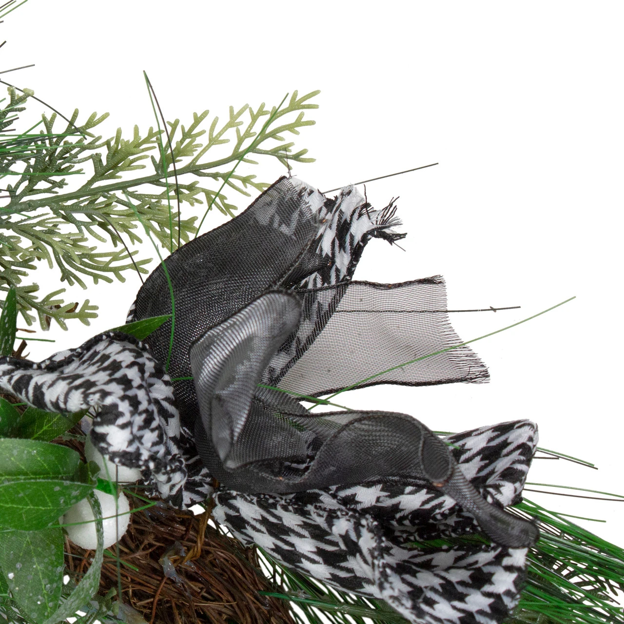 6' X 12" White Berries And Plaid Bows Artificial Christmas Garland - Unlit 3 6' X 12" White Berries And Plaid Bows Artificial Christmas Garland - Unlit - Image 3