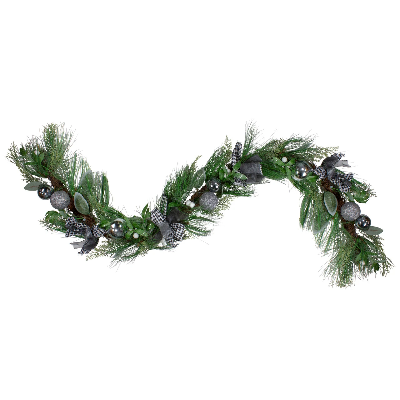6' X 12" White Berries And Plaid Bows Artificial Christmas Garland - Unlit 1 6' X 12" White Berries And Plaid Bows Artificial Christmas Garland - Unlit