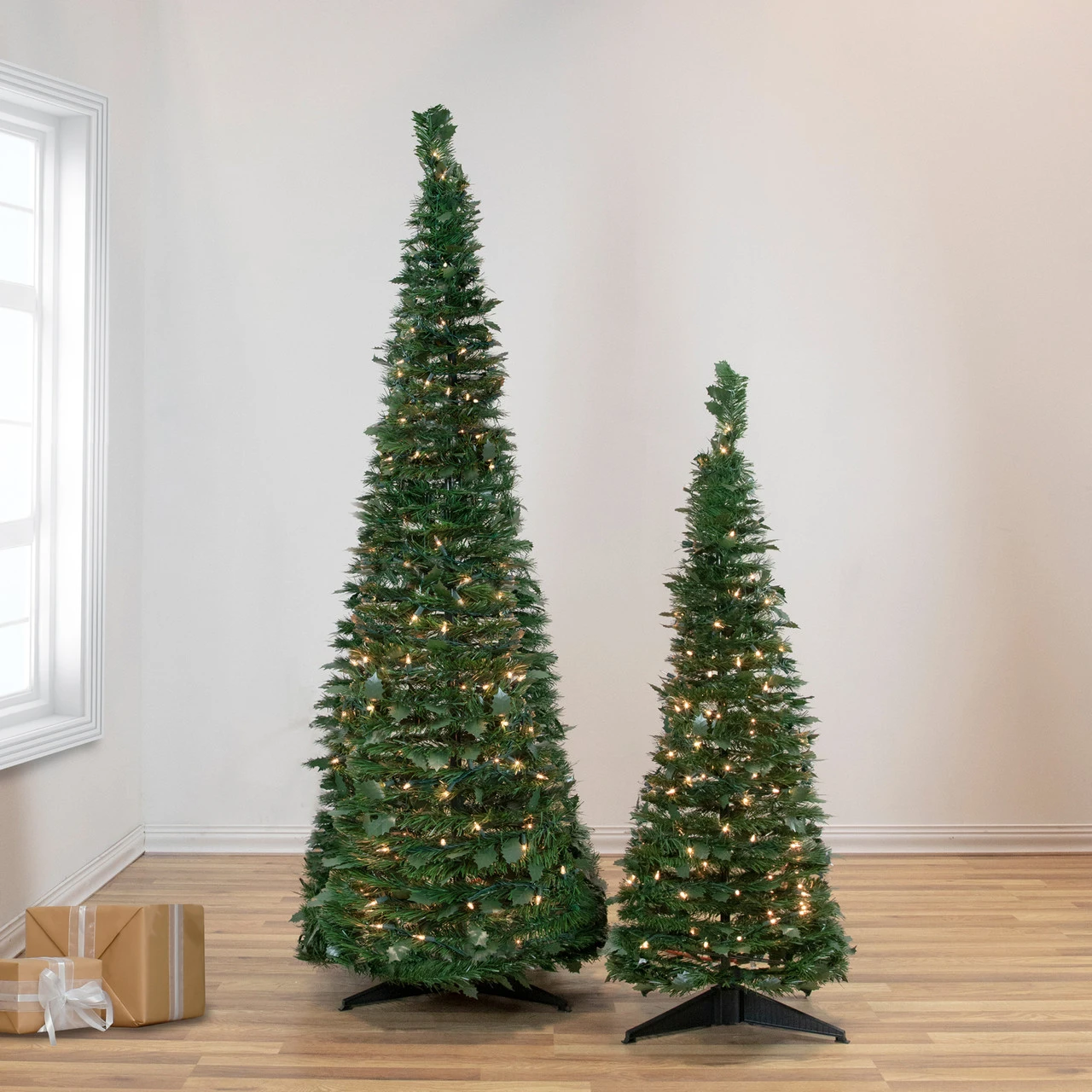 4' Pre-Lit Green Tinsel Pop-Up Artificial Christmas Tree, Clear Lights 2 4' Pre-Lit Green Tinsel Pop-Up Artificial Christmas Tree, Clear Lights - Image 2
