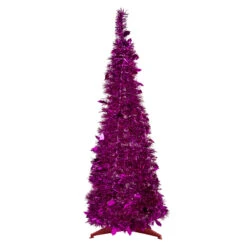 6' Pink Tinsel Pop-Up Artificial Christmas Tree, Unlit