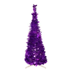 4' Purple Tinsel Pop-Up Artificial Christmas Tree, Unlit