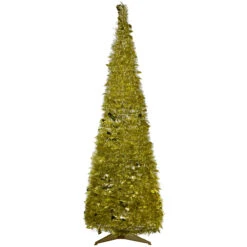 6' Gold Tinsel Pop-Up Artificial Christmas Tree, Unlit