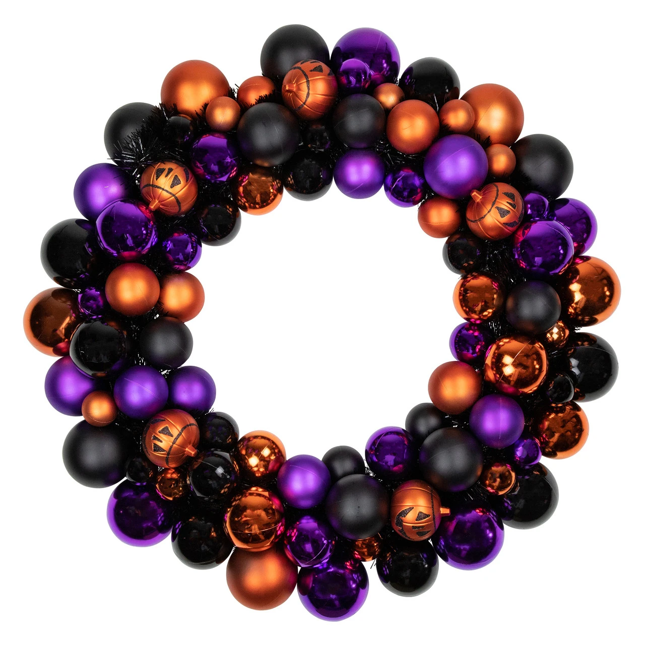 Jack-O-Lantern Shatterproof Ball Ornament Halloween Wreath - 24-Inch, Unlit 1 Jack-O-Lantern Shatterproof Ball Ornament Halloween Wreath - 24-Inch, Unlit