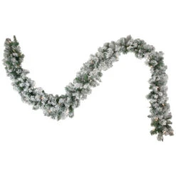 9' X 10" Pre-lit Flocked Madison Pine Artificial Christmas Garland, Clear Lights