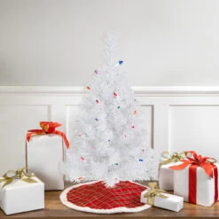 2' Pre-lit Rockport White Pine Artificial Christmas Tree, Multi Lights