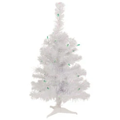 2' Lighted Rockport White Pine Artificial Christmas Tree, Green Lights