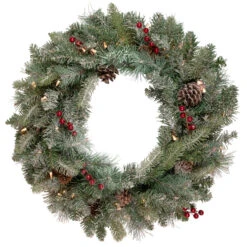 Pre-Lit Snowy Waterloo Pine Artificial Christmas Wreath - 24-Inch, Clear Lights