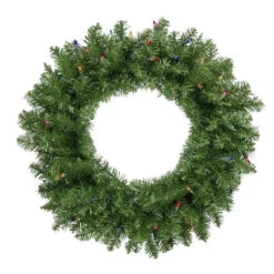 Pre-Lit Rockwood Pine Artificial Christmas Wreath, 24-Inch, Multi Lights
