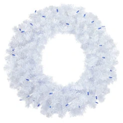 Pre-Lit Woodbury White Pine Artificial Christmas Wreath, 24-Inch, Blue Lights