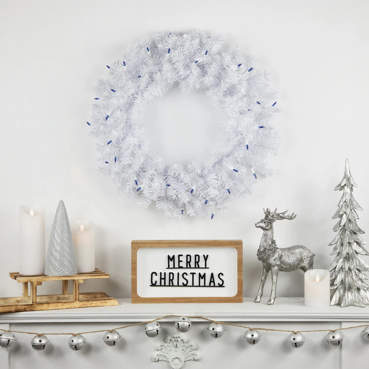 Pre-Lit Woodbury White Pine Artificial Christmas Wreath, 24-Inch, Blue Lights 2 Pre-Lit Woodbury White Pine Artificial Christmas Wreath, 24-Inch, Blue Lights - Image 2