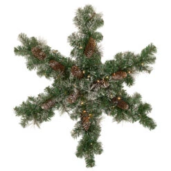 32" Pre-Lit Artificial Frosted Mixed Pine Christmas Snowflake Wreath
