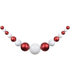 6' Red And White Shiny And Matte Shatterproof Ball Christmas Swag