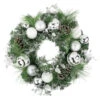 Green Pine Needle Wreath With Pinecones And Christmas Ornaments, 24-Inch, Unlit