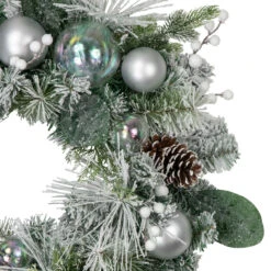 Flocked Pine Artificial Christmas Wreath With Iridescent Ornaments, 24-Inch, Unlit -Best Christmas Store northlight sm94098 2 28201.1680183727
