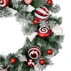 Frosted Pine Artificial Christmas Wreath With Swirled Candy Ornaments, 24-Inch -Best Christmas Store northlight sm94104 2 04207.1680184311
