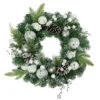 Green Pine Frosted Artificial Christmas Wreath With Laced Ornaments, 24-Inch, Unlit