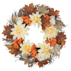 Orange And Cream Floral Fall Harvest Artificial Wreath, 22-Inch