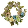 Green And Blue Floral And Gourds Thanksgiving Artificial Wreath, 22-Inch
