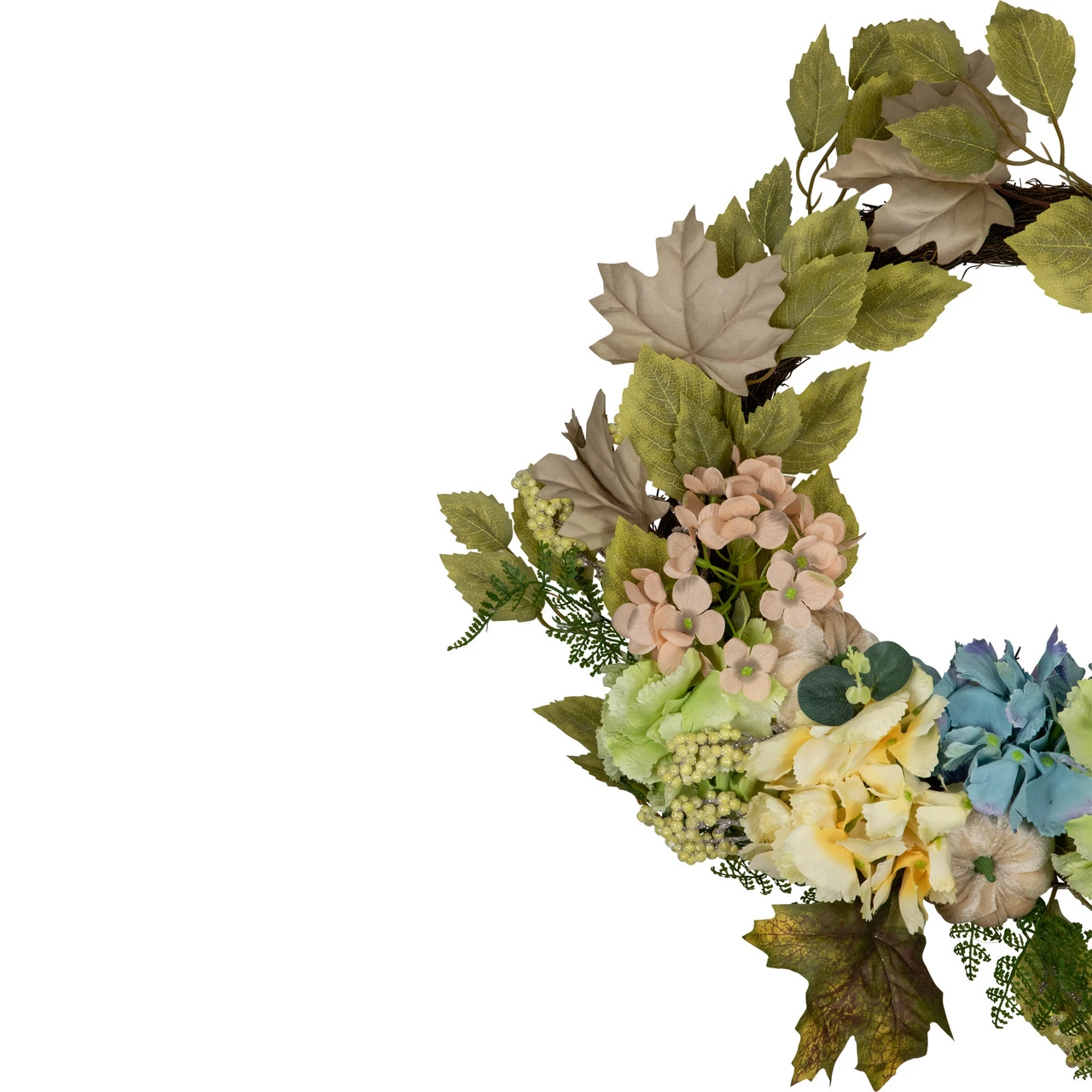 Green And Blue Floral And Gourds Thanksgiving Artificial Wreath, 22-Inch 3 Green And Blue Floral And Gourds Thanksgiving Artificial Wreath, 22-Inch - Image 3