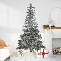 6.5' Pre-Lit Full Flocked Whistler Noble Fir Artificial Christmas Tree - Clear Lights