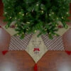 48" Red And Brown Burlap And Plaid Reindeer Christmas Tree Skirt With Tassels