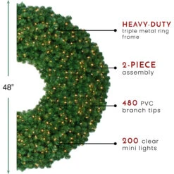 48" Pre-Lit Olympia Pine Artificial Christmas Wreath - Clear Lights -Best Christmas Store northlight th90410 thumbnail 83481.1667577037