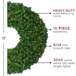 12' Pre-Lit Olympia Pine Commercial Artificial Christmas Wreath - Warm White Lights -Best Christmas Store northlight th90991 thumbnail 83315.1667560842