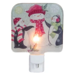 4" Snowman And Penguins Glass Christmas Night Light