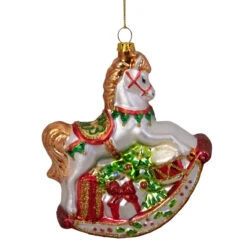 5" White And Red Rocking Horse With Gifts Glass Christmas Ornament -Best Christmas Store northlight tr83476 1 81100.1667533840