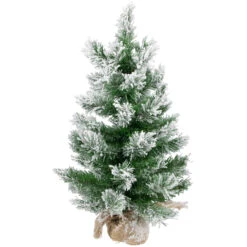 22" Flocked Pine Full Artificial Christmas Tree In Burlap Base - Unlit