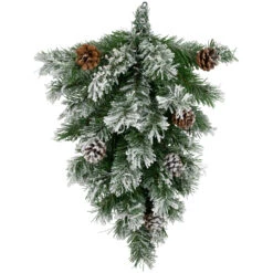 22" Snowy Flocked Angel Pine With Pine Cones Christmas Teardrop Swag - Unlit