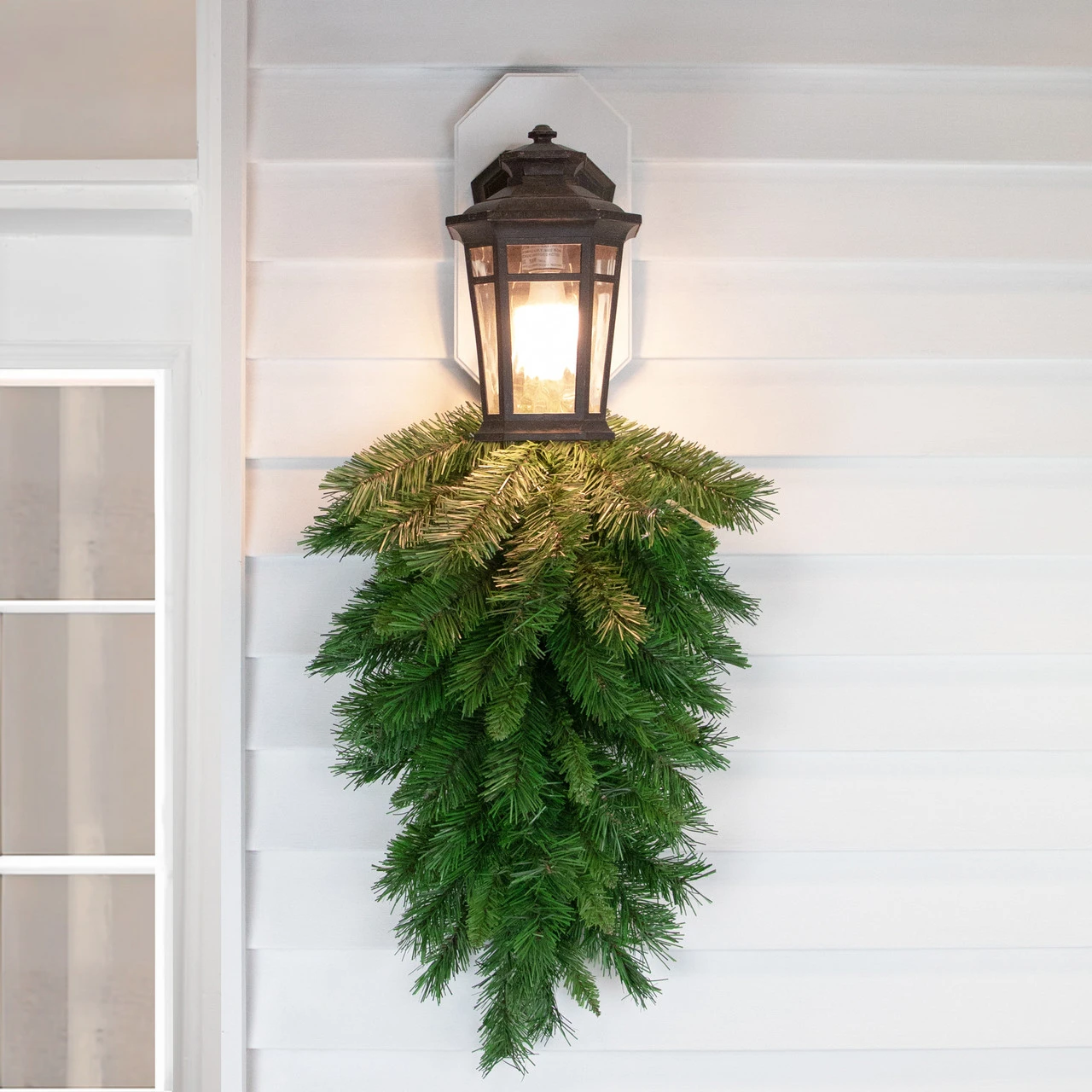 30" Mixed Pine Artificial Christmas Teardrop Swag, Unlit 2 30" Mixed Pine Artificial Christmas Teardrop Swag, Unlit - Image 2