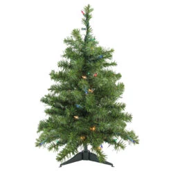 2' Pre-Lit Medium Canadian Pine Artificial Christmas Tree- Multi Lights, Green Wire