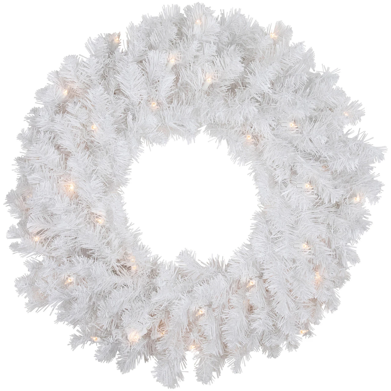 Pre-Lit Snow White Artificial Christmas Wreath, 24-Inch, Clear Lights 1 Pre-Lit Snow White Artificial Christmas Wreath, 24-Inch, Clear Lights