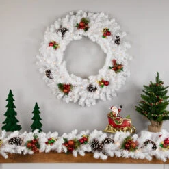 Pre-Lit LED White Canadian Pine Artificial Christmas Wreath, 30-Inch, Clear Lights -Best Christmas Store northlight v15876 3 41688.1682432054