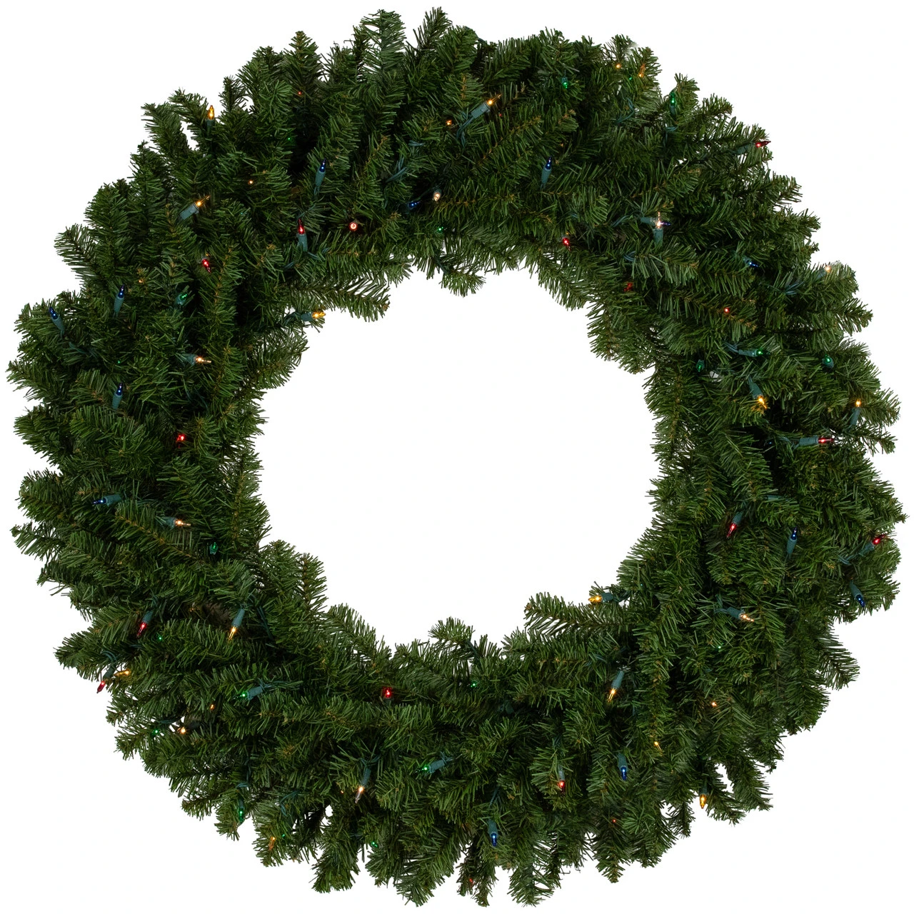 Pre-Lit Canadian Pine Artificial Christmas Wreath, 36 Inch, Multi Lights 1 Pre-Lit Canadian Pine Artificial Christmas Wreath, 36 Inch, Multi Lights