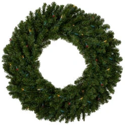 Pre-Lit Canadian Pine Artificial Christmas Wreath - 30-Inch, Multi Lights