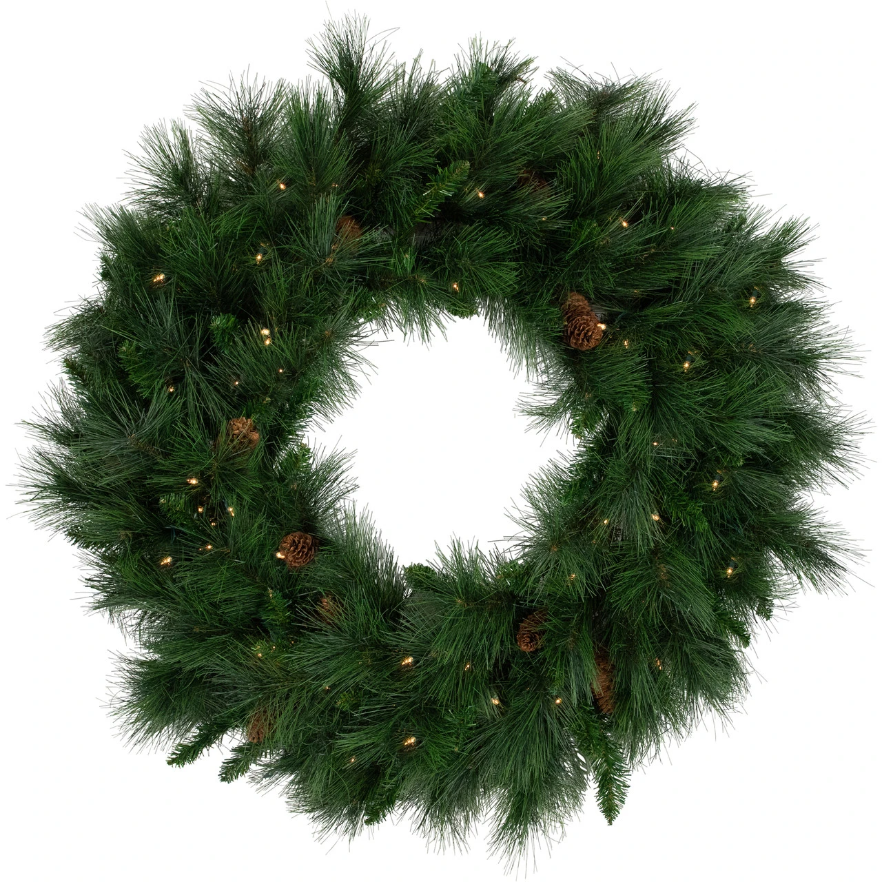 Pre-Lit White Valley Pine Artificial Christmas Wreath With Pinecones, 36-Inch, Clear Lights 1 Pre-Lit White Valley Pine Artificial Christmas Wreath With Pinecones, 36-Inch, Clear Lights