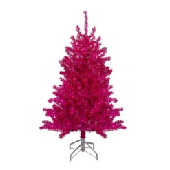 4.5" Metallic Pink Tinsel Artificial Christmas Tree - Unlit