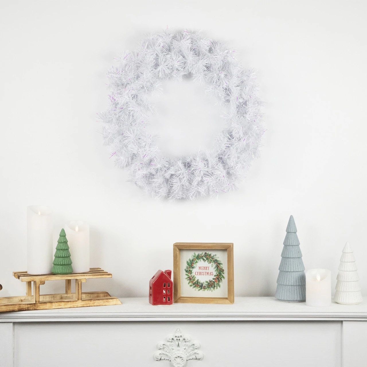 Icy White Iridescent Spruce Artificial Christmas Wreath - 18-Inch, Unlit 2 Icy White Iridescent Spruce Artificial Christmas Wreath - 18-Inch, Unlit - Image 2
