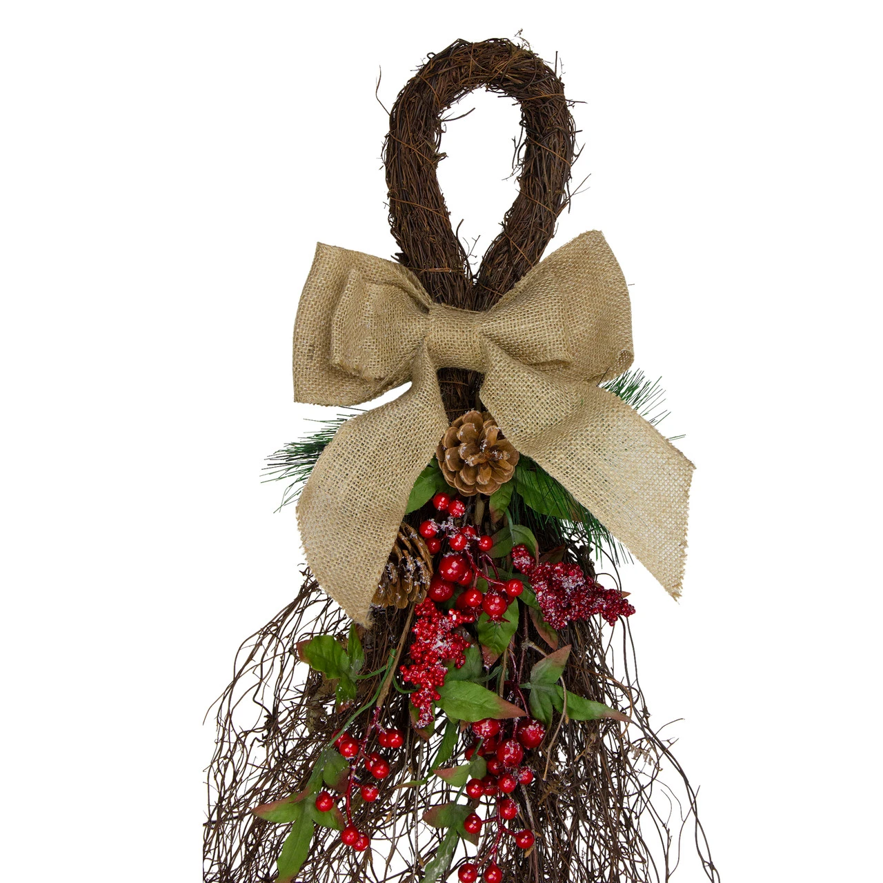 24" Iced Berries And Burlap Artificial Christmas Twig Teardrop Swag 4 24" Iced Berries And Burlap Artificial Christmas Twig Teardrop Swag - Image 4