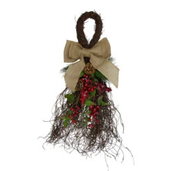 24" Iced Berries And Burlap Artificial Christmas Twig Teardrop Swag