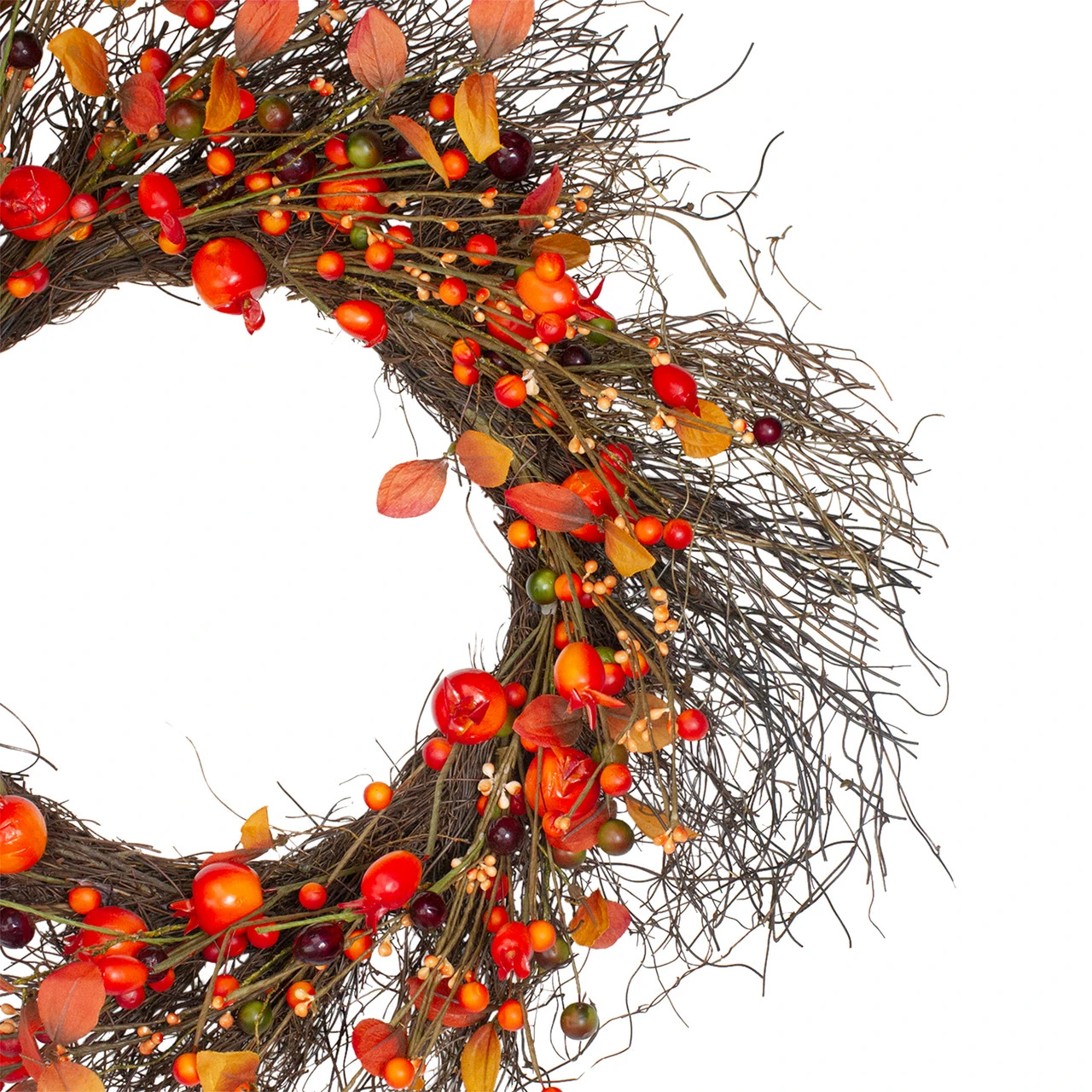 Leaves And Berries Artificial Fall Harvest Twig Wreath - 24 Inch, Unlit 3 Leaves And Berries Artificial Fall Harvest Twig Wreath - 24 Inch, Unlit - Image 3