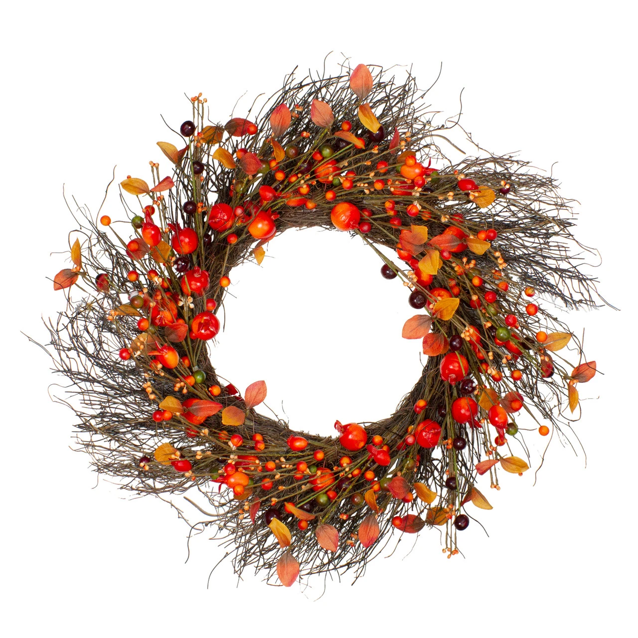Leaves And Berries Artificial Fall Harvest Twig Wreath - 24 Inch, Unlit 1 Leaves And Berries Artificial Fall Harvest Twig Wreath - 24 Inch, Unlit